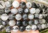 LSBS88 15 inches 16mm faceted round black rutilated quartz beads wholesale