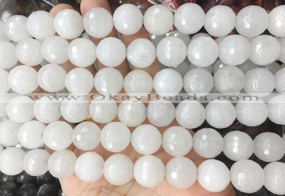LSBS949 15 inches 14mm faceted round white jade gemstone beads wholesale