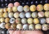 LSBS954 15 inches 14mm faceted round yellow crazy lace agate gemstone beads wholesale