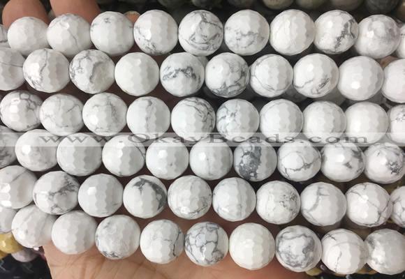 LSBS960 15 inches 14mm faceted round white howlite gemstone beads wholesale