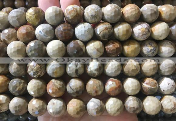 LSBS963 15 inches 14mm faceted round wooden jasper gemstone beads wholesale
