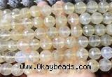 LSBS973 15 inches 14mm faceted round yellow cherry quartz gemstone beads wholesale