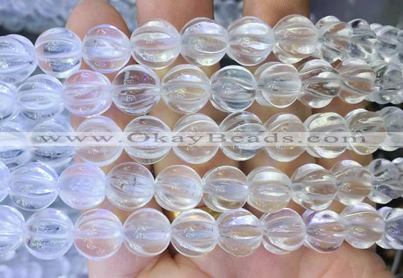 NCBS03 15 inches 12mm carved pumpkin white crystal beads wholesale