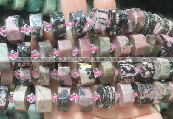 NGBS221 15 inches 10*14mm - 12*16mm faceted nuggets rhodonite beads