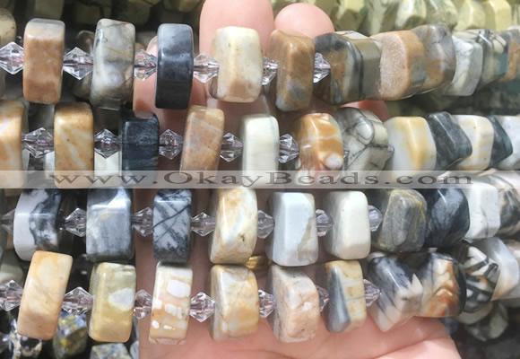 NGBS222 15 inches 10*14mm - 12*16mm faceted nuggets black picasso jasper beads