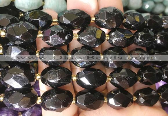 NGBS247 15 inches 8*12mm - 12*16mm faceted nuggets black tourmaline beads