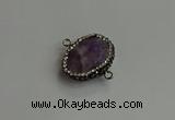 NGC6654 18*25mm faceted freeform amethyst connectors
