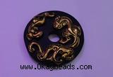 NGP2044 50mm carved gold plated matte black obsidian pendants