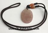 NGP5608 Strawberry quartz oval pendant with nylon cord necklace