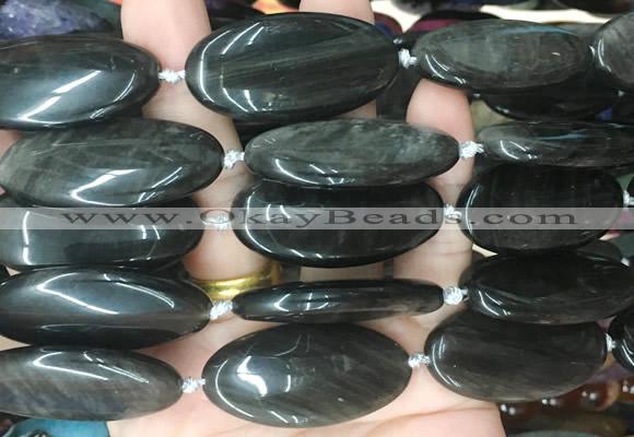OVBS80 15 inches 20*40mm oval silver obsidian gemstone beads wholesale