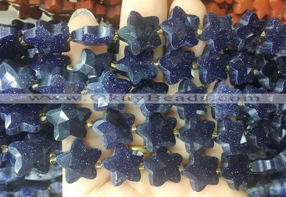 RGBS61 15 inches 14mm faceted star blue goldstone beads wholesale