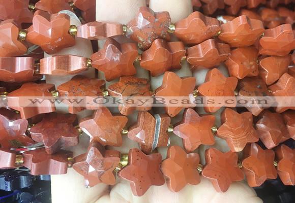 RGBS62 15 inches 14mm faceted star red jasper beads wholesale