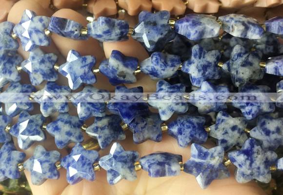 RGBS64 15 inches 14mm faceted star blue spot stone beads wholesale