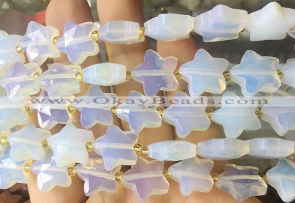 RGBS69 15 inches 14mm faceted star white opalite beads wholesale