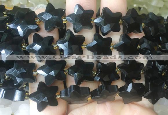 RGBS71 15 inches 14mm faceted star black obsidian beads wholesale