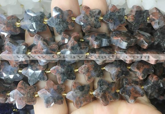 RGBS72 15 inches 14mm faceted star red obsidian beads wholesale