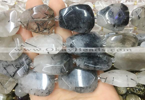 RUBS03 15 inches 18*25mm - 22*30mm faceted freeform black rutilated quartz beads