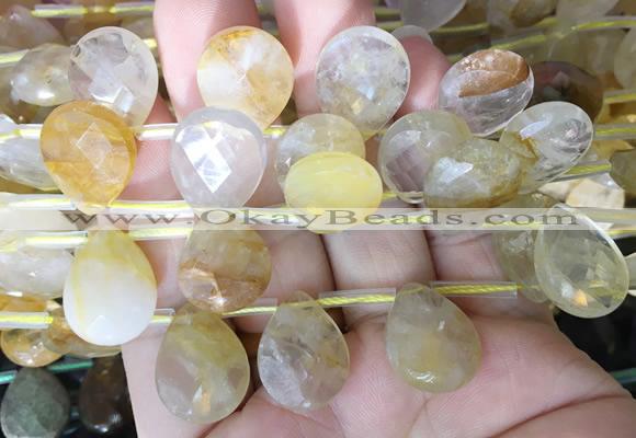 TRBS93 Top drilled 13*18mm faceted flat teardrop yellow gum flower crystal beads