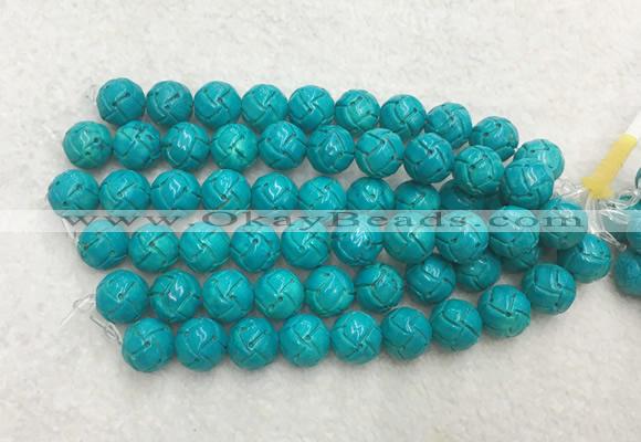 WBBS46 12mm carved round loose howlite turquoise gemstone beads wholesale