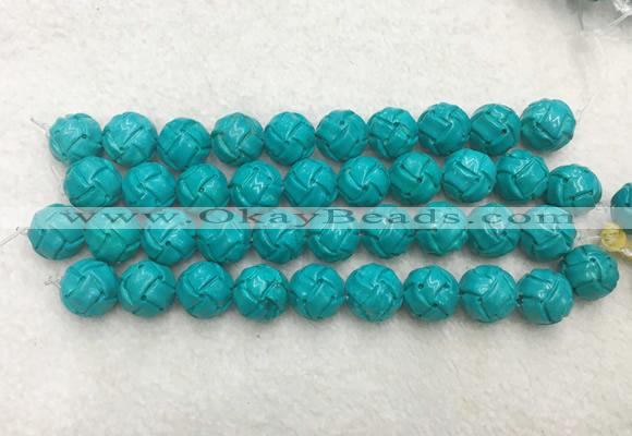 WBBS49 16mm carved round loose howlite turquoise gemstone beads wholesale