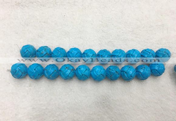 WBBS51 16mm carved round loose howlite turquoise gemstone beads wholesale