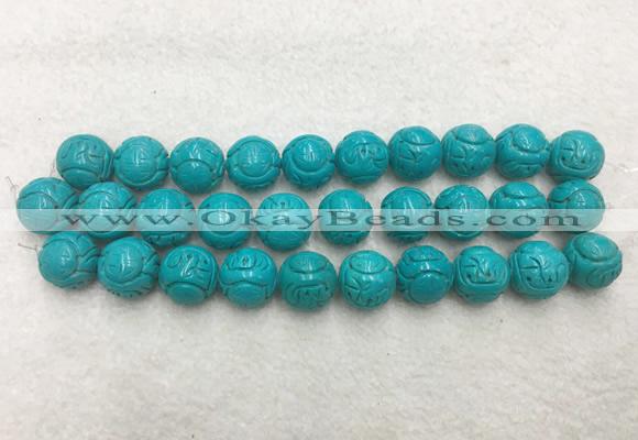 WBBS52 18mm carved round loose howlite turquoise gemstone beads wholesale