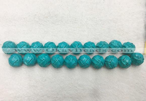 WBBS56 20mm carved round loose howlite turquoise gemstone beads wholesale