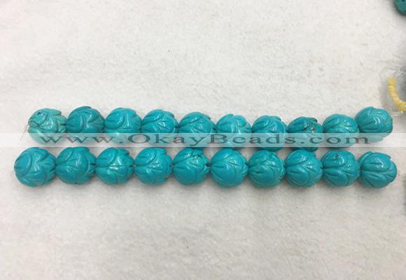 WBBS57 20mm carved round loose howlite turquoise gemstone beads wholesale